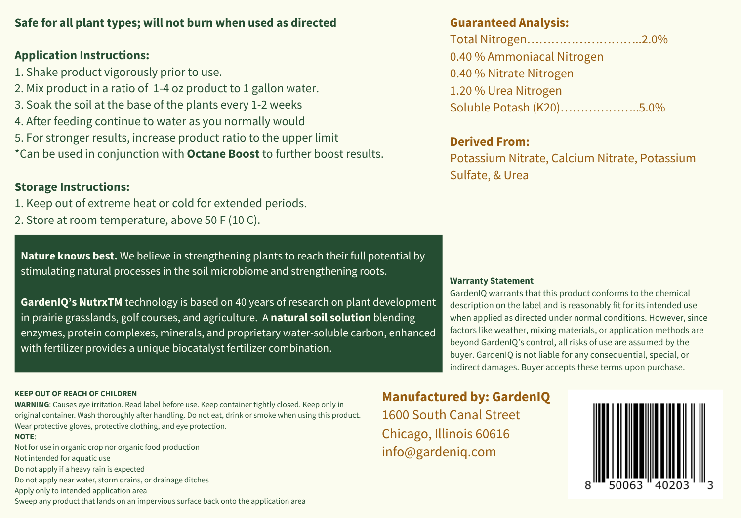 GardenIQ RhizoCarbon high carbon liquid fertilizer back label