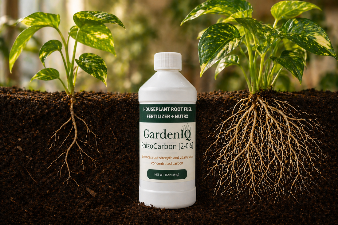 gardeniq fertilizer between two plants with roots